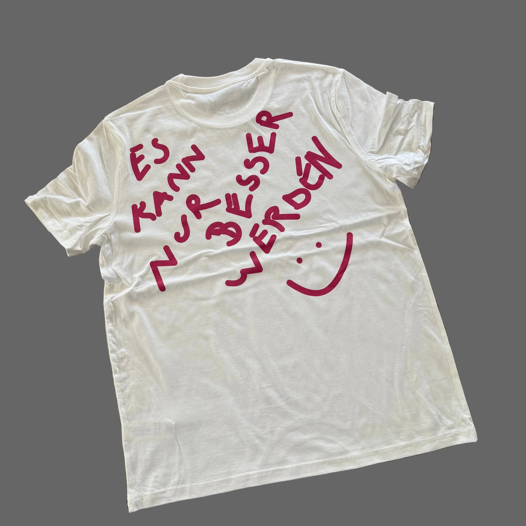 Das Wetter-Shirt »Es kann nur besser werden« (Elfenbeinweiß / Pink)