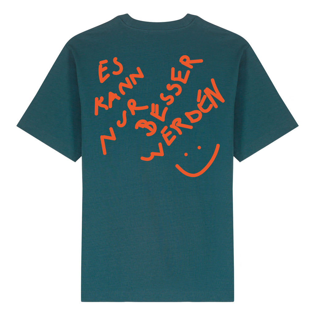 Das Wetter-Shirt »Es kann nur besser werden« (Türkis/ Orange)