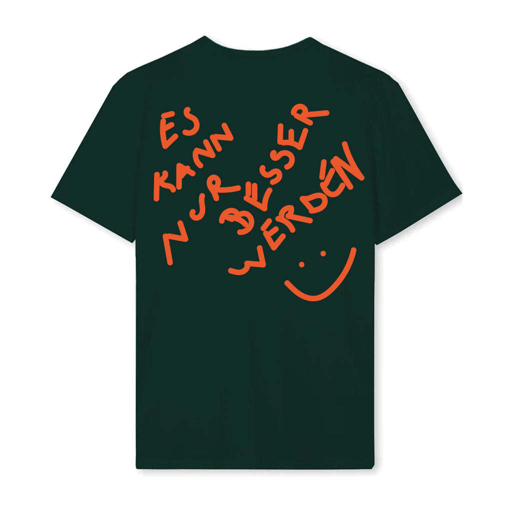 Das Wetter-Deluxe-Shirt »Es kann nur besser werden« (Waldgrün/ Orange)