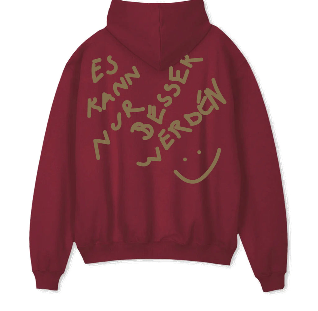 Das Wetter-Hoodie »Es kann nur besser werden« (Burgund & Gold)